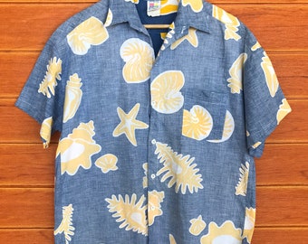 Vintage Sun Bay Coral Reef & Shell Reverse Print Hawaiian Shirt / Aloha Wear Shirt / Rockabilly Shirt / Size M