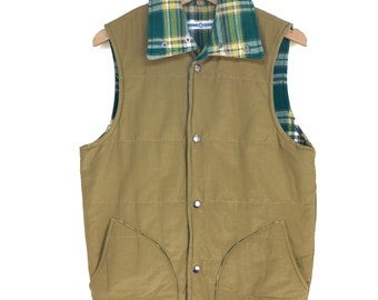 Vintage DENIME Checkered Blanket Vest / Medium size brown / japanese brand denim / streetwear luxury