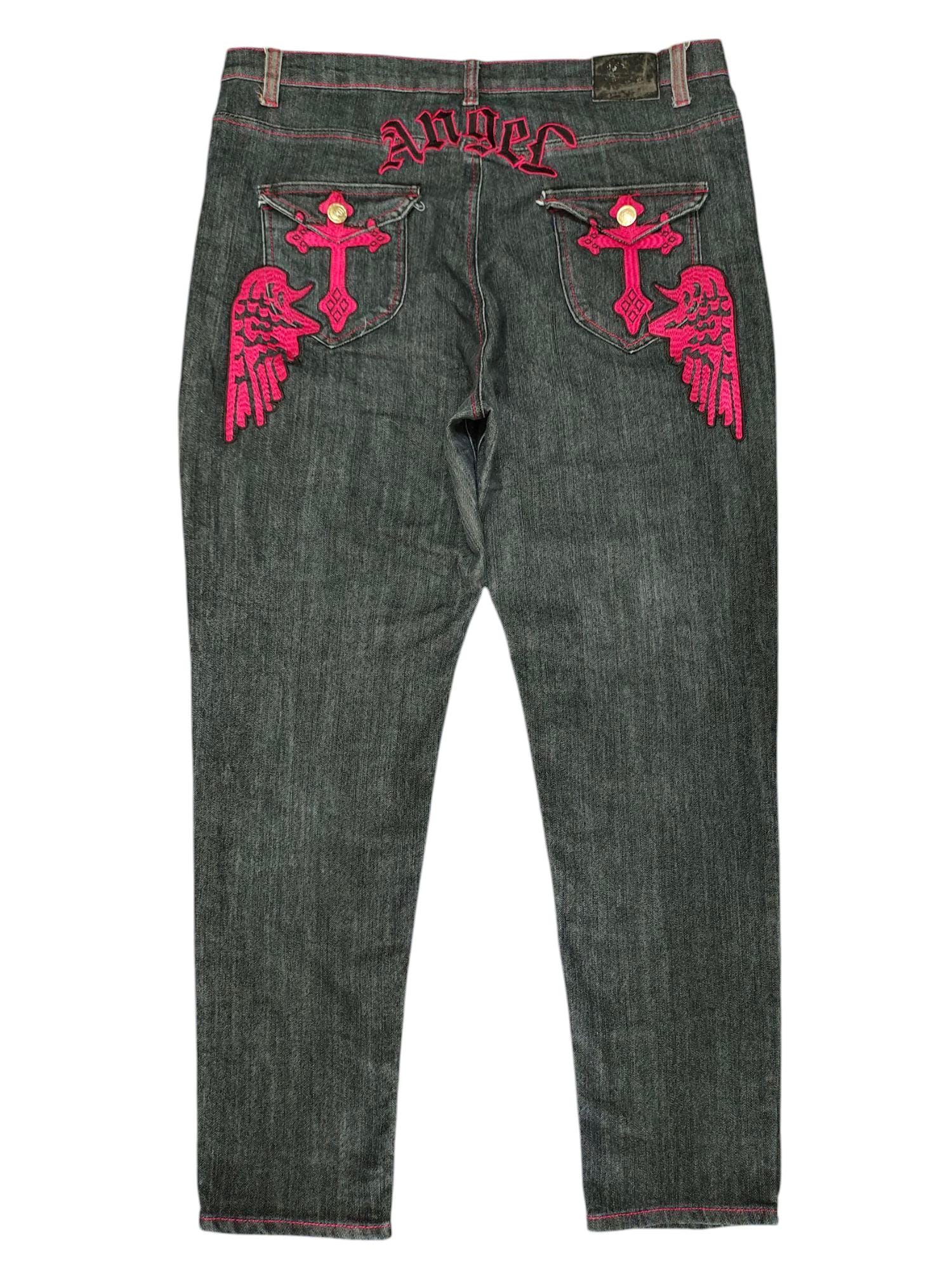 Vintage Y2k Embroidered Angel Wing Denim Jeans - Waist 40 - Etsy