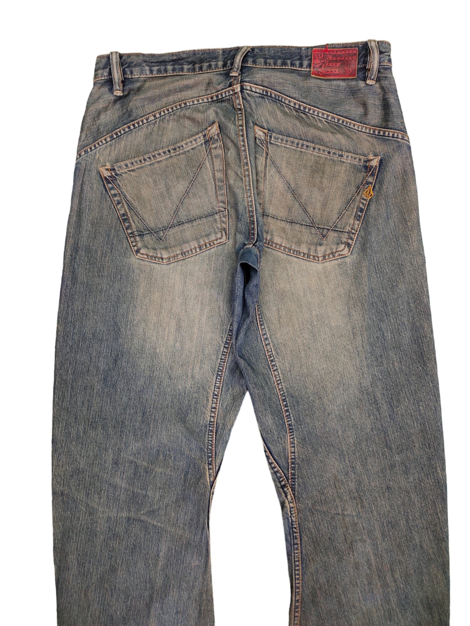 W34x29.5 Baggy Jeans Volcom Distress Faded Wide Leg Jeans