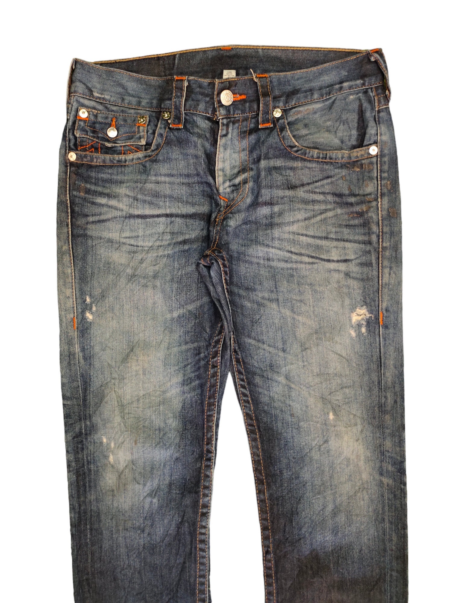 Vintage Y2k True Religion Jeans: Faded Distress Denim, Skinny Fit 