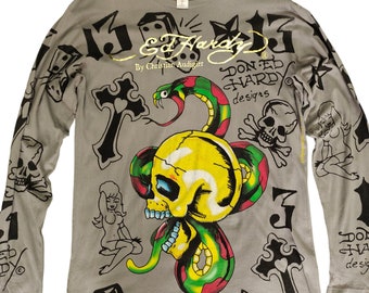 Vintage Ed Hardy By Christian Audigier Fullprint Longsleeve T Shirt / Ed Hardy Tattoo Design Tee / Christian Audigier Design Size L