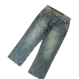 W34x27 Baggy Jeans Quiksilver Stone Wash Faded Denim Wide Leg Jnco Southpole Pelle Pelle Fubu Style Hip Hop Streetwear Skateboard Waist 34