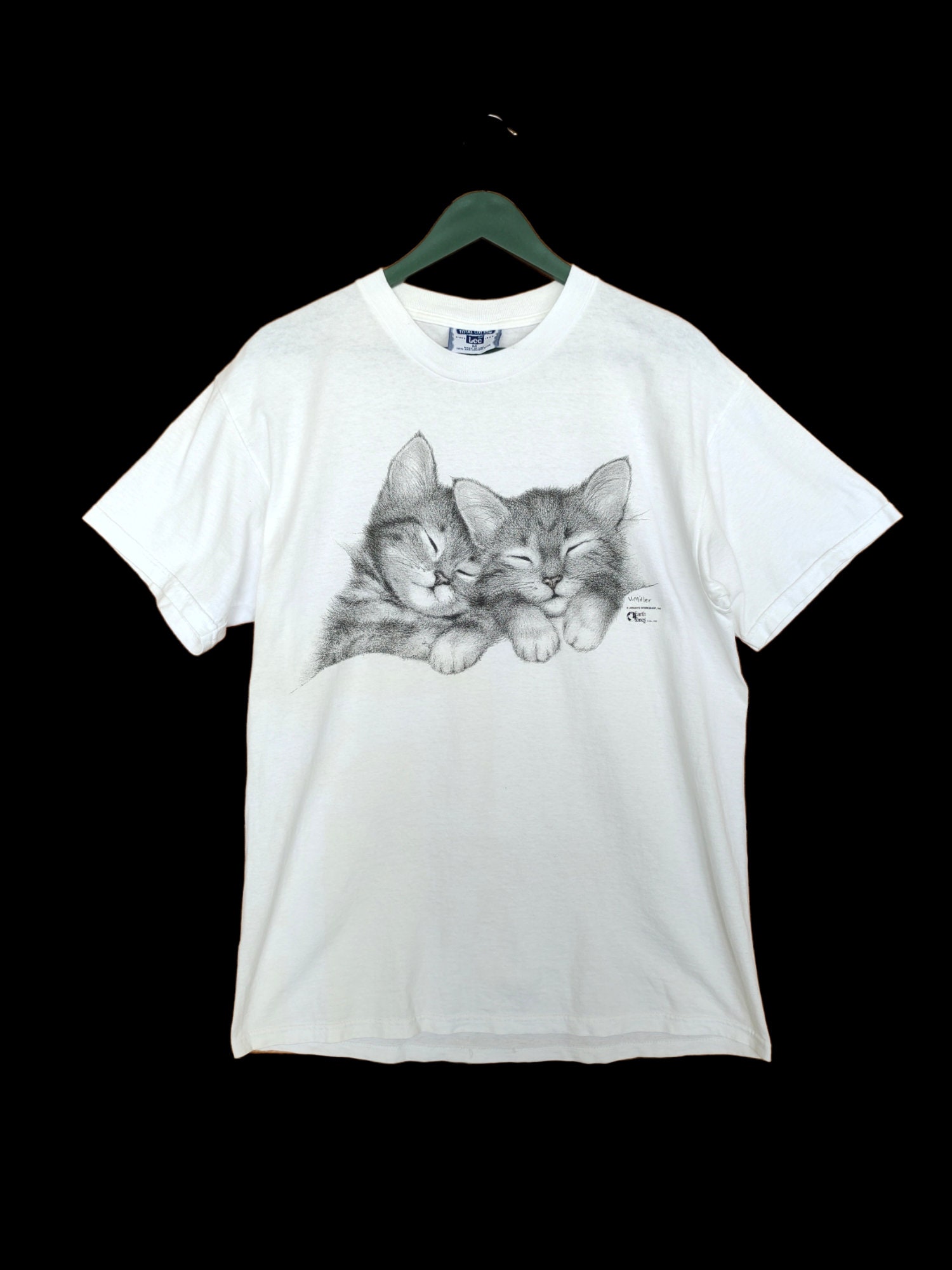 【1993studio】25SS★ Cat Drawing Women Regular Fit T-Shirt Vintage 90s Cat Kitten Sketch Art by V. Miller T-shirt