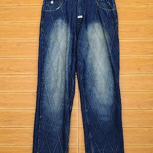 W36x30.5 Vintage ROCA WEAR Checkered Line Baggy Denim Jeans / Waist 36
