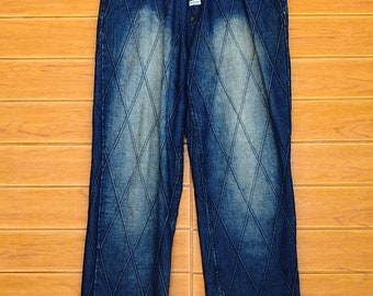 Vintage ROCA WEAR Checkered Line Baggy Denim Jeans / Waist 36