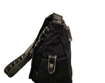 Vintage Grand Stone Japan Canvas Black Sling Crossbody Bag