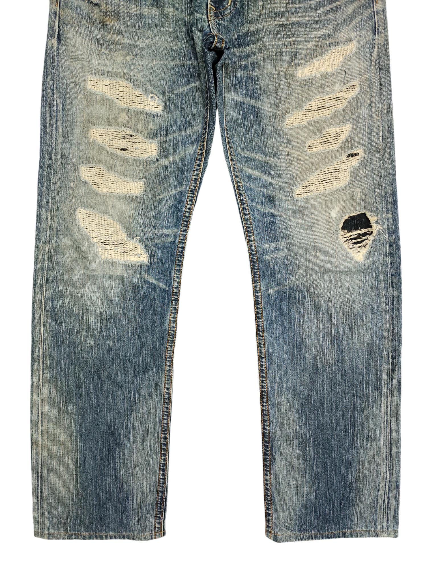 Waste(twice) - ♡ W32x31 Vintage Y2k Edwin Xv Repaired Boro Distress Faded