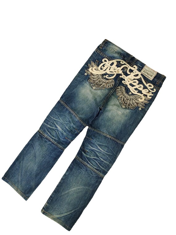 W34x29 Vintage Red Pepper Wings Embroidered Denim Jeans Ed Hardy 