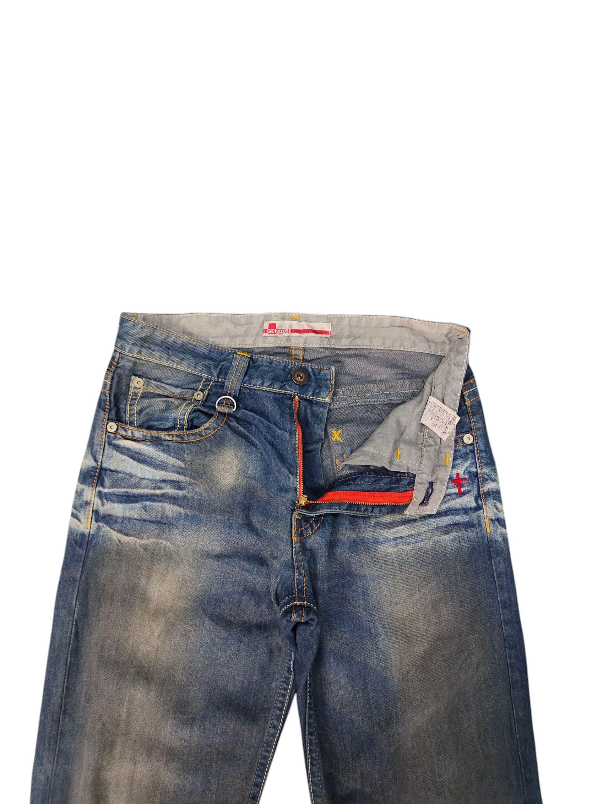 Vintage Faded Denim Jeans: Genoese Waxed Clawmark Distress, Waist