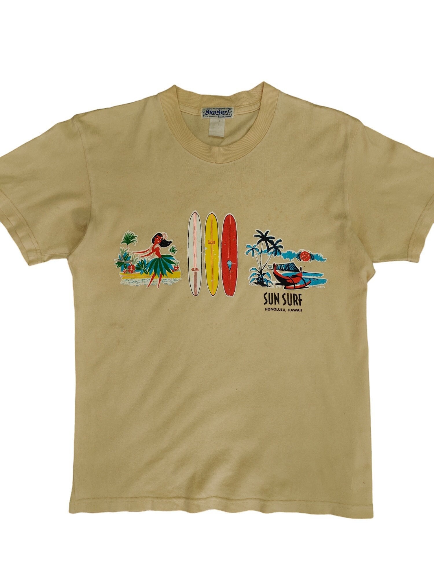 Vintage 90s Sun Surf Hula Girl Honolulu Hawaii T-shirt Size M - Etsy