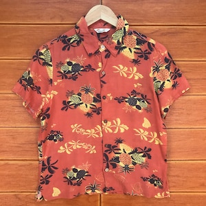 Vintage Hawaiian Japanese Kaluluwa Pineapple Rayon Aloha Shirt / Women Shirt / Aloha Wear Shirt / Rockabilly Shirt / Size L Women