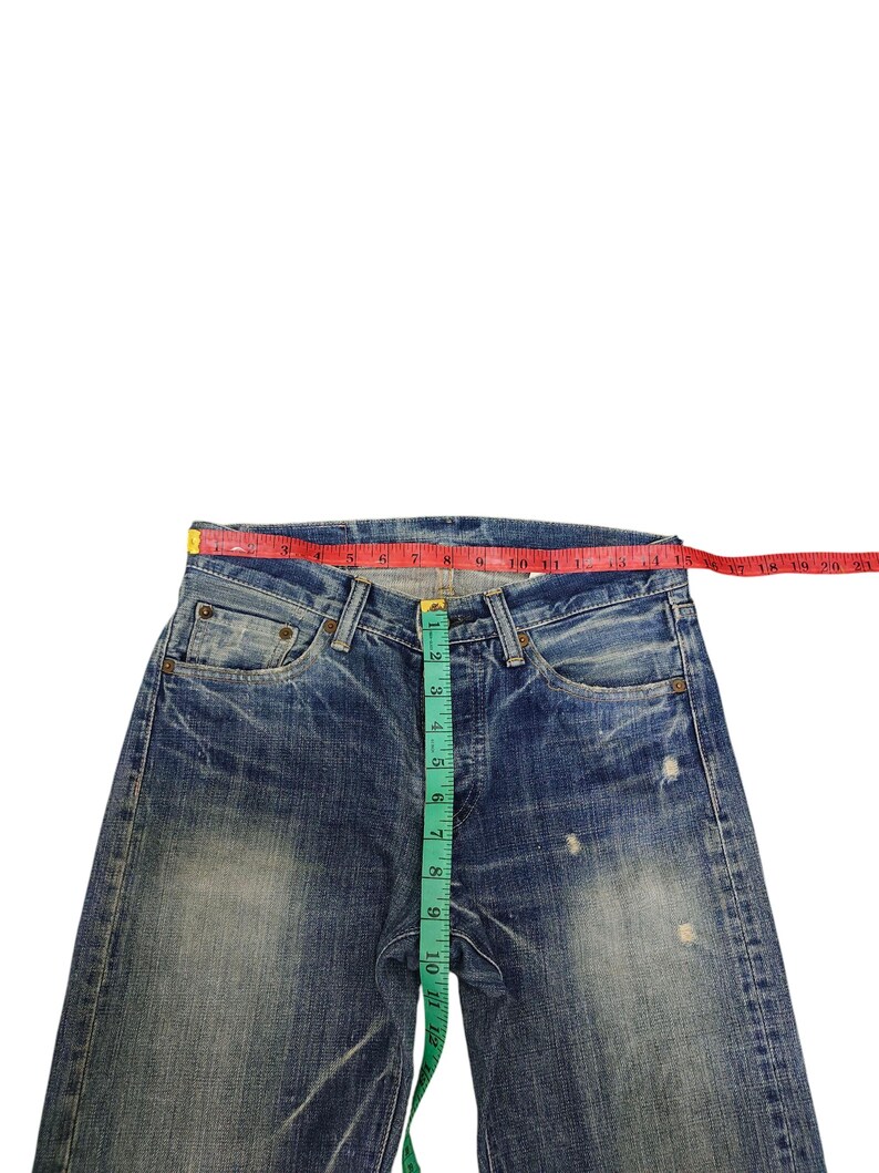 Pantalones vaqueros vintage Quadro Japan Clawmark con efecto desgastado, de mezclilla descolorida, Comme Des Garcons Undercover, cintura 30 imagen 8