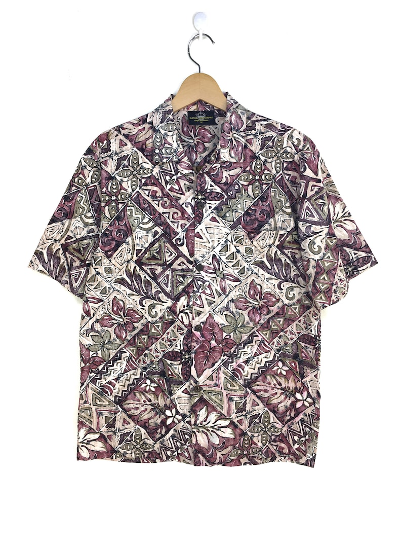 Vintage ROYAL CREATIONS Taro Leaf Geometry Hawaiian Shirt / - Etsy