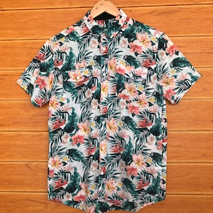 H&M Flowers Printed Hawaiian Shirt / Aloha Wear / Rockabilly / Surfing / Tropical / Summer Beach / Size S