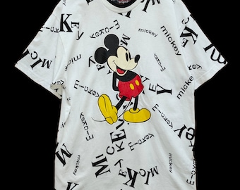 T-shirt vintage anni '90 con stampa integrale di Topolino - Prodotta negli Stati Uniti - Taglia L