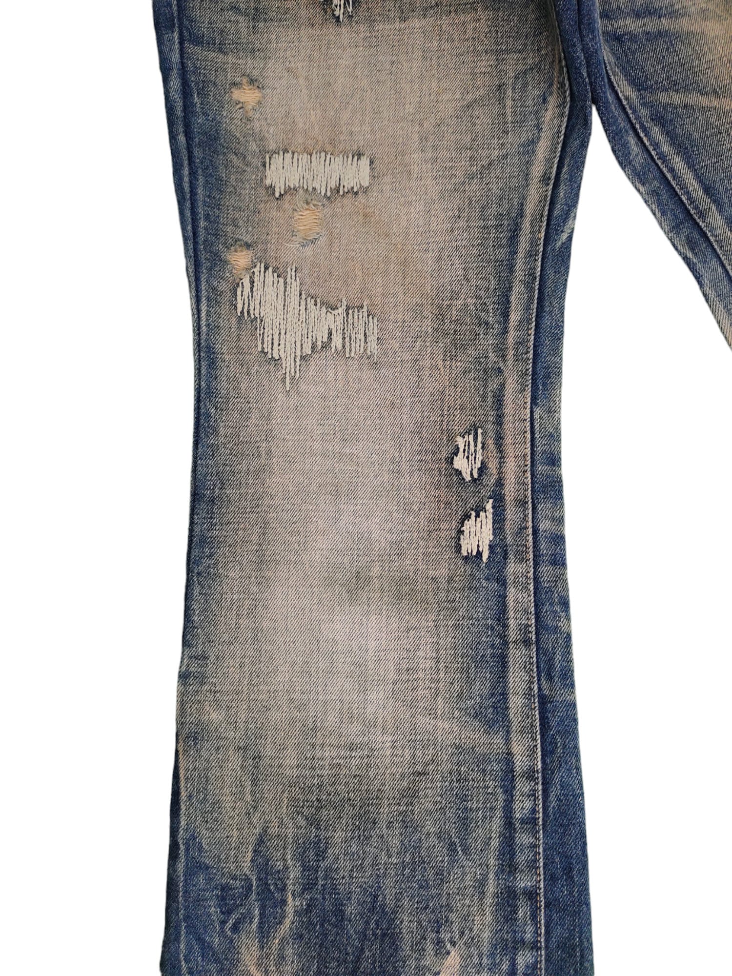 W31x32.5 Flare Jeans Fuga Boro Sew Distress Faded Denim W31x32.5 Flare Jeans Fuga Boro Sew Distress Faded Denim