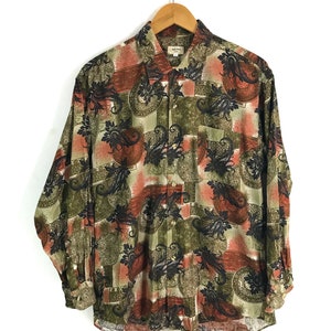 Vintage Japanese Brand Designer AVALINHO HOMME Paisley Art All Over Print Shirt Large Size