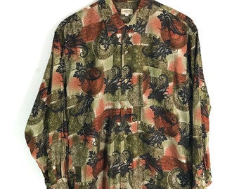 Vintage Japanese Brand Designer AVALINHO HOMME Paisley Art All Over Print Shirt Large Size