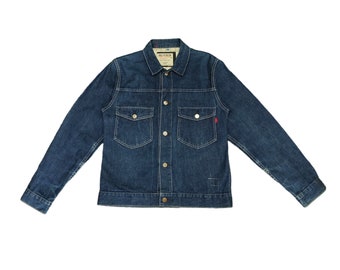 Veste en jean vintage des années 90 Anachronnorm Japon Type 2 boucle au dos taille S