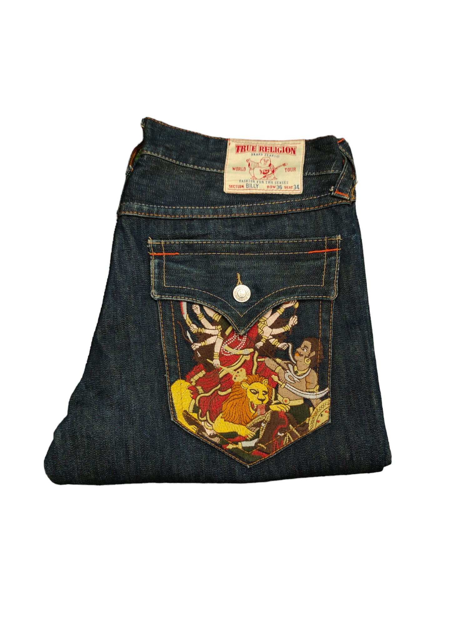W37x34.5 Baggy Jeans True Religion Embroidered Denim Wide W37x34.5 Baggy Jeans True Religion Embroidered Denim Wide