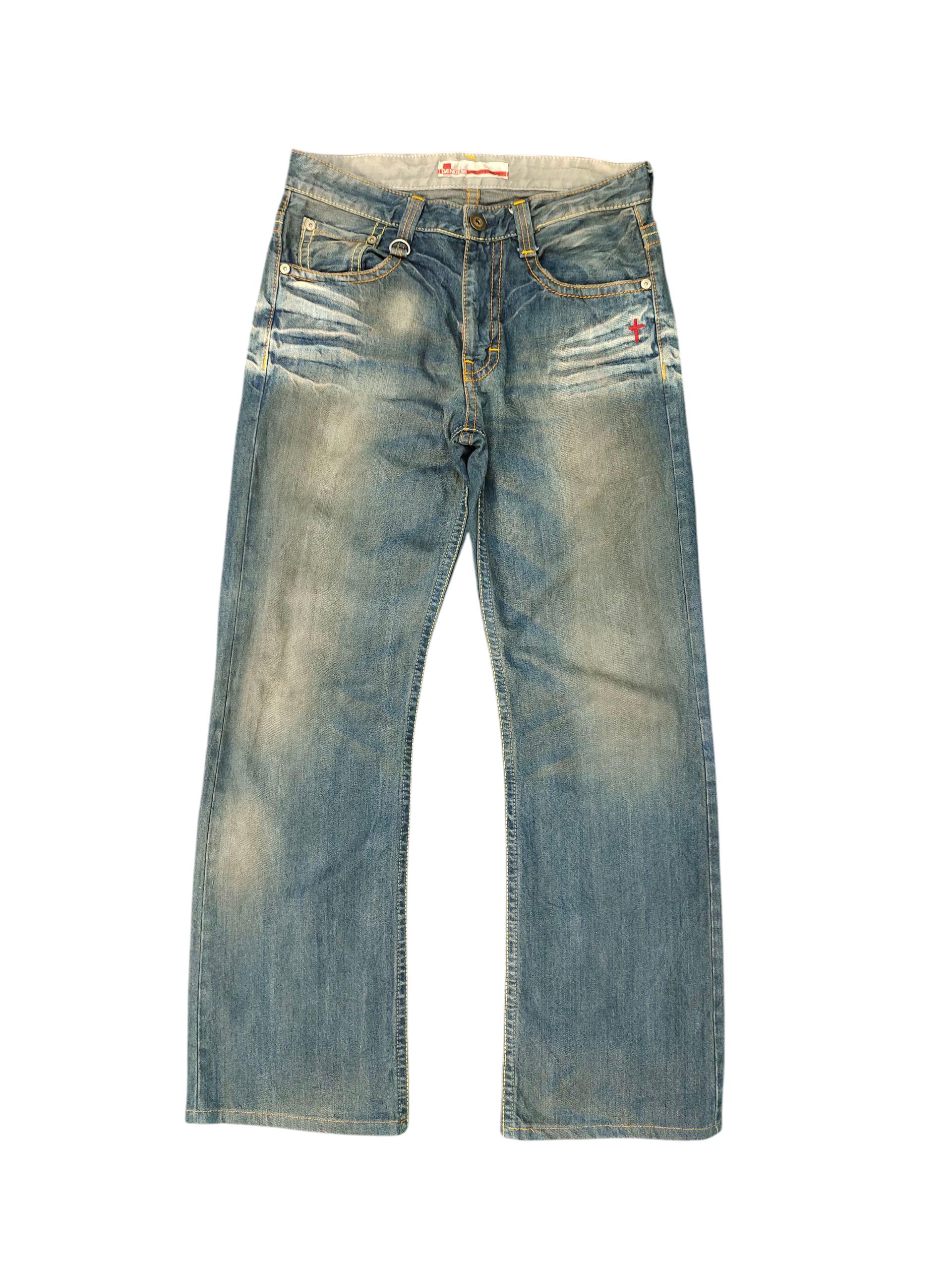 Vintage Faded Denim Jeans: Genoese Waxed Clawmark Distress, Waist