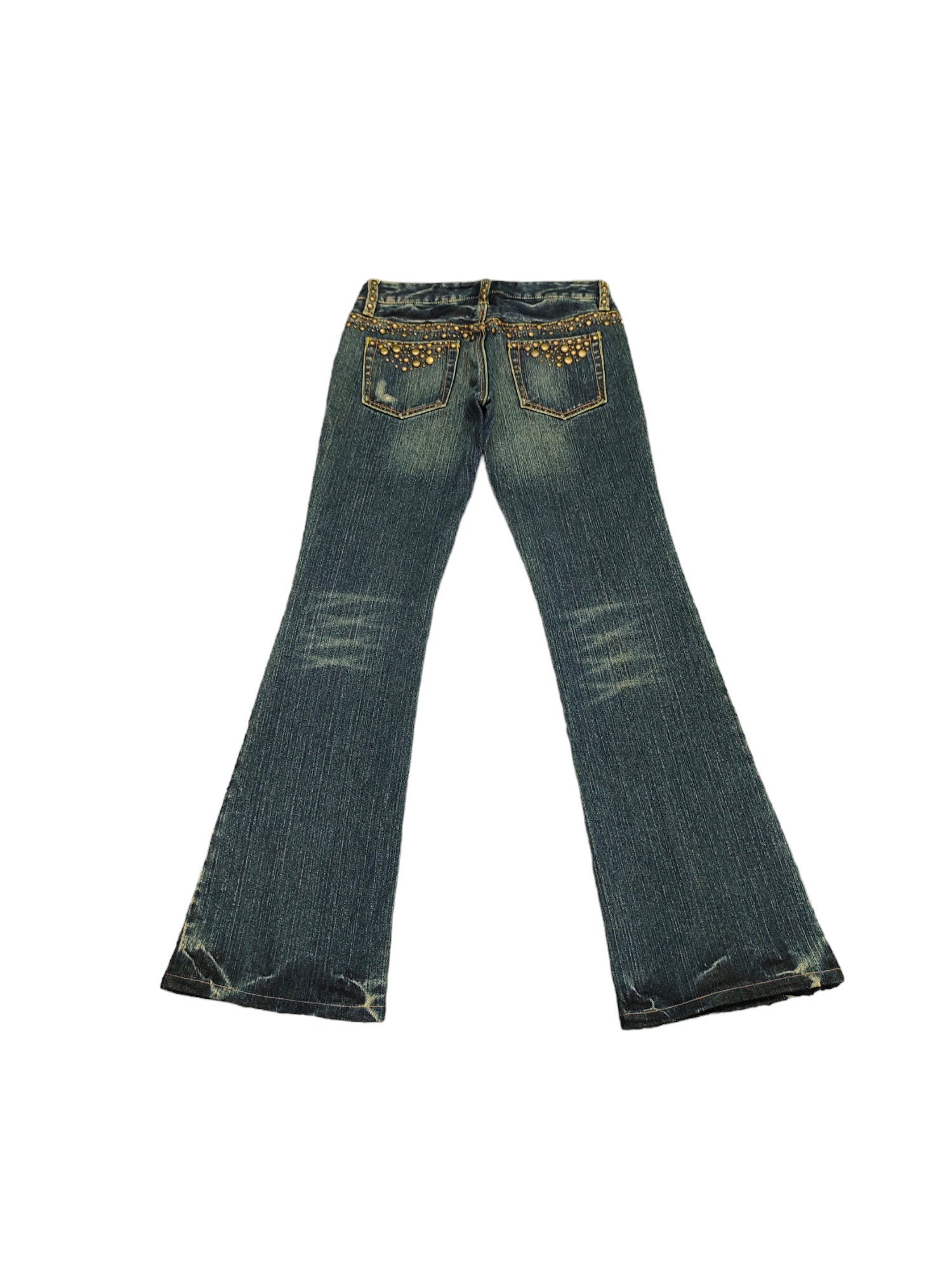 W28x30 Flare Jeans Virca Phrase Studded Denim Boot Cut Y2k