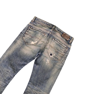 W32x33 Vintage Diesel Thavar Slim-Skinny Distressed Denim Jean Y2k Streetwear Oakley GStar Ed Hardy True Religion Waist 32