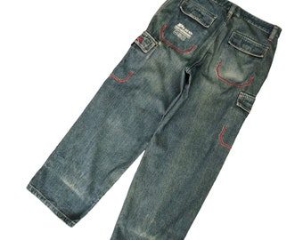 Baggy Jeans Piko Cargo Wide Leg Denim Jnco Vintage Y2k Streetwear Hip Hop Rapper Jnco Dogtown Southpole Waist 34