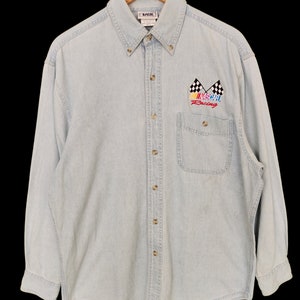 Vintage 90s Nascar Racing Embroidered Denim Shirt - Lee Sport