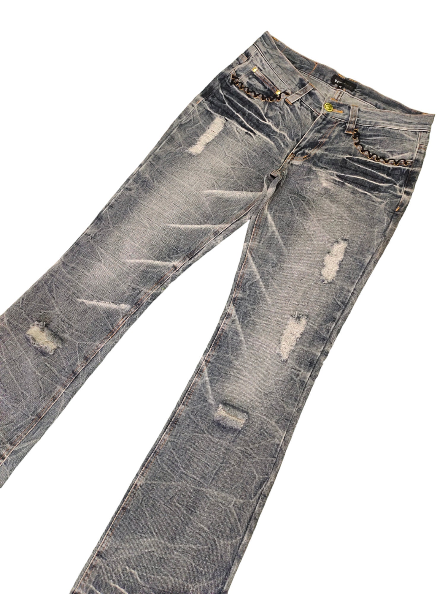 W30x32 Flare Jeans Lowbox Distress Clawmark Denim Bootcut Low Rise