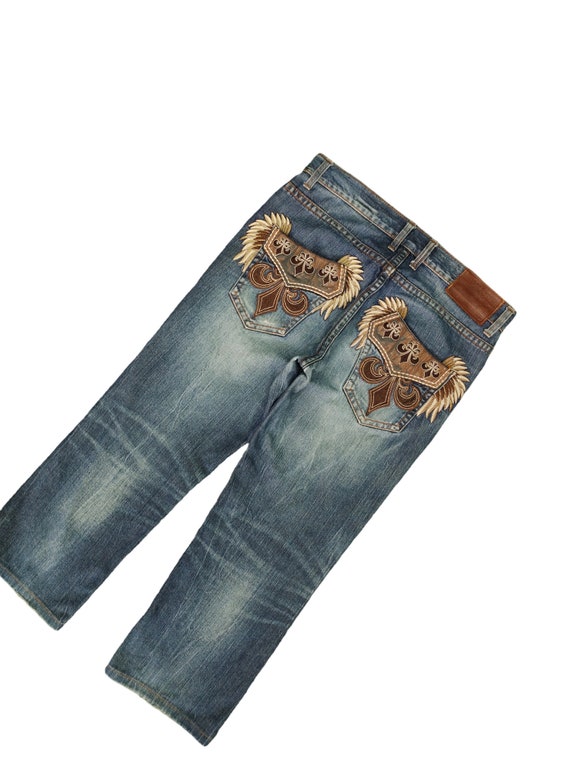 ビー・アンビション 刺繍ジーンズ：クロス＆ウィング、W34 - Etsy 日本