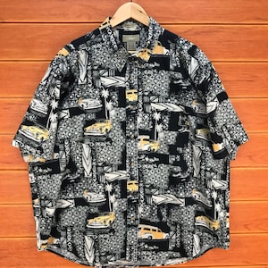 Vintage 90s Natural Issue Classic Cars Hawaiian Shirt / Aloha Wear / Rockabilly Shirt / Surfer Shirt / Beach Party /  Size XXL