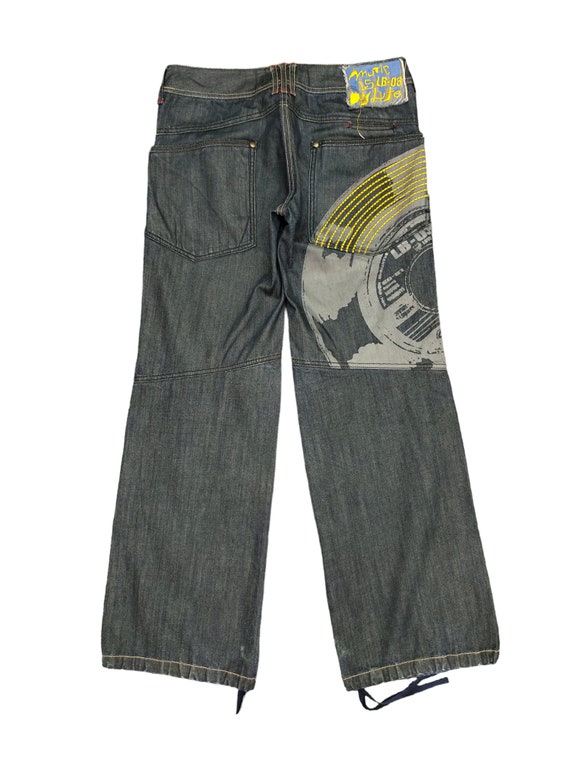 90s usa製 スパンデックスパンツ パープル hooked W29x29.5 LB-03 Embroidered Design Wide Loose Denim Pants 90s