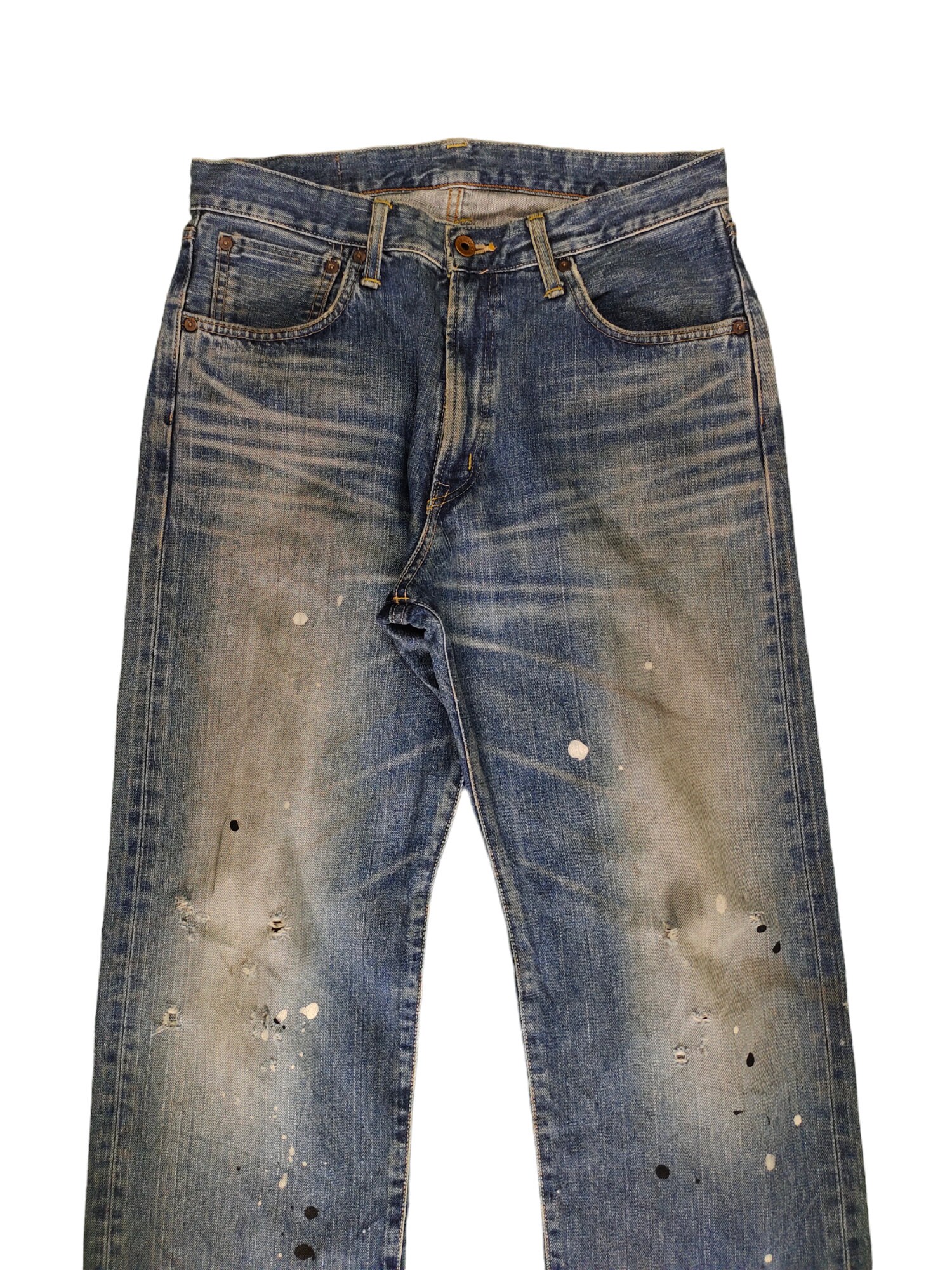 W32x29 Loose Jeans Edwin 505X Painted Selvedge Distress