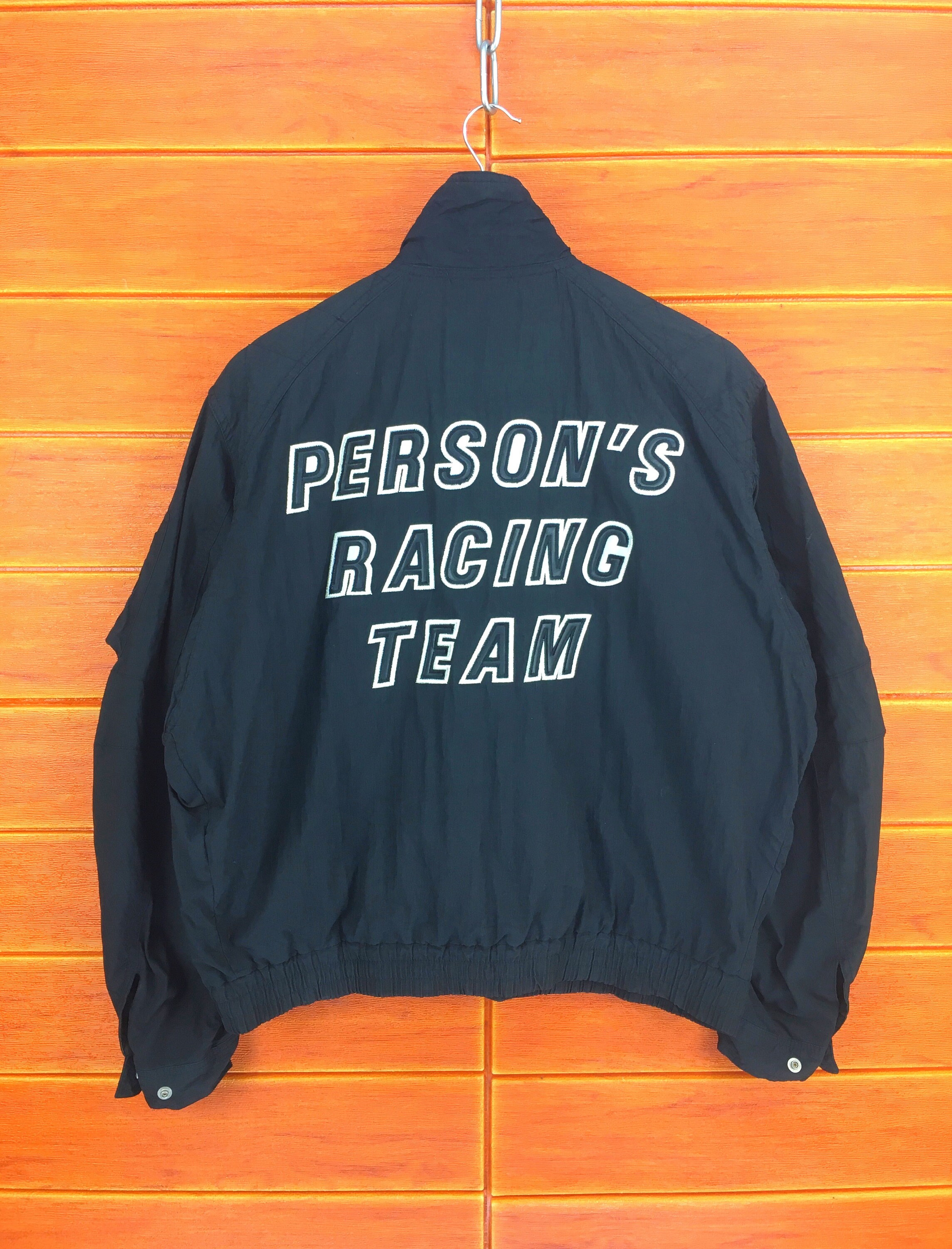 Vintage PERSON RACING TEAM Embroidered Tech Bomber Jacket Large 