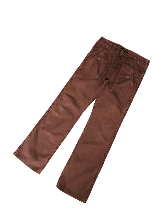 W31x32 Flare Pants Johnbull Waxed Fatigue Multi Pocket Bootcut Y2k 