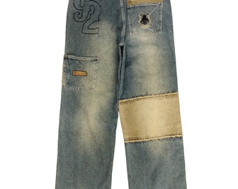 Vintage Phat Farm Patchwork Baggy Jeans - Y2K Wide Leg (35