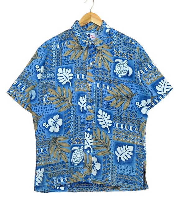 Vintage 80s Nui Nalu Reverse Print Hawaiian Shirt… - image 1