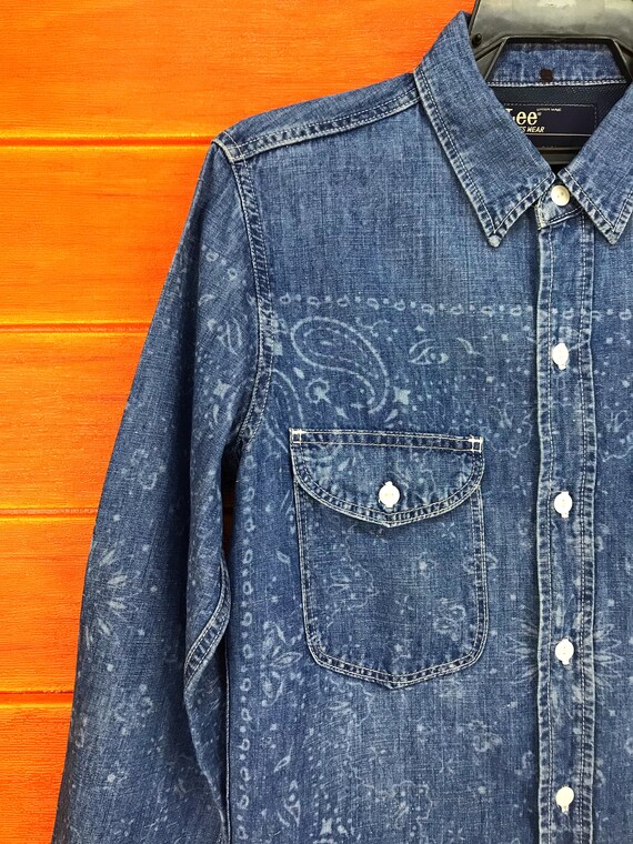Vintage Lee X Nano Universe Paisley Denim Button Up Shirt Etsy