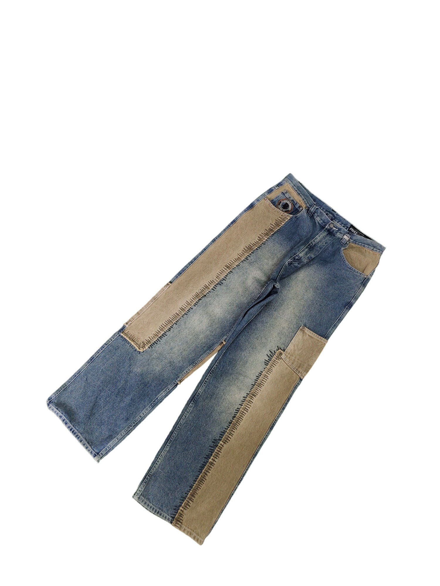 Vintage Phat Farm Patchwork Baggy Jeans - Y2K Wide Leg (35