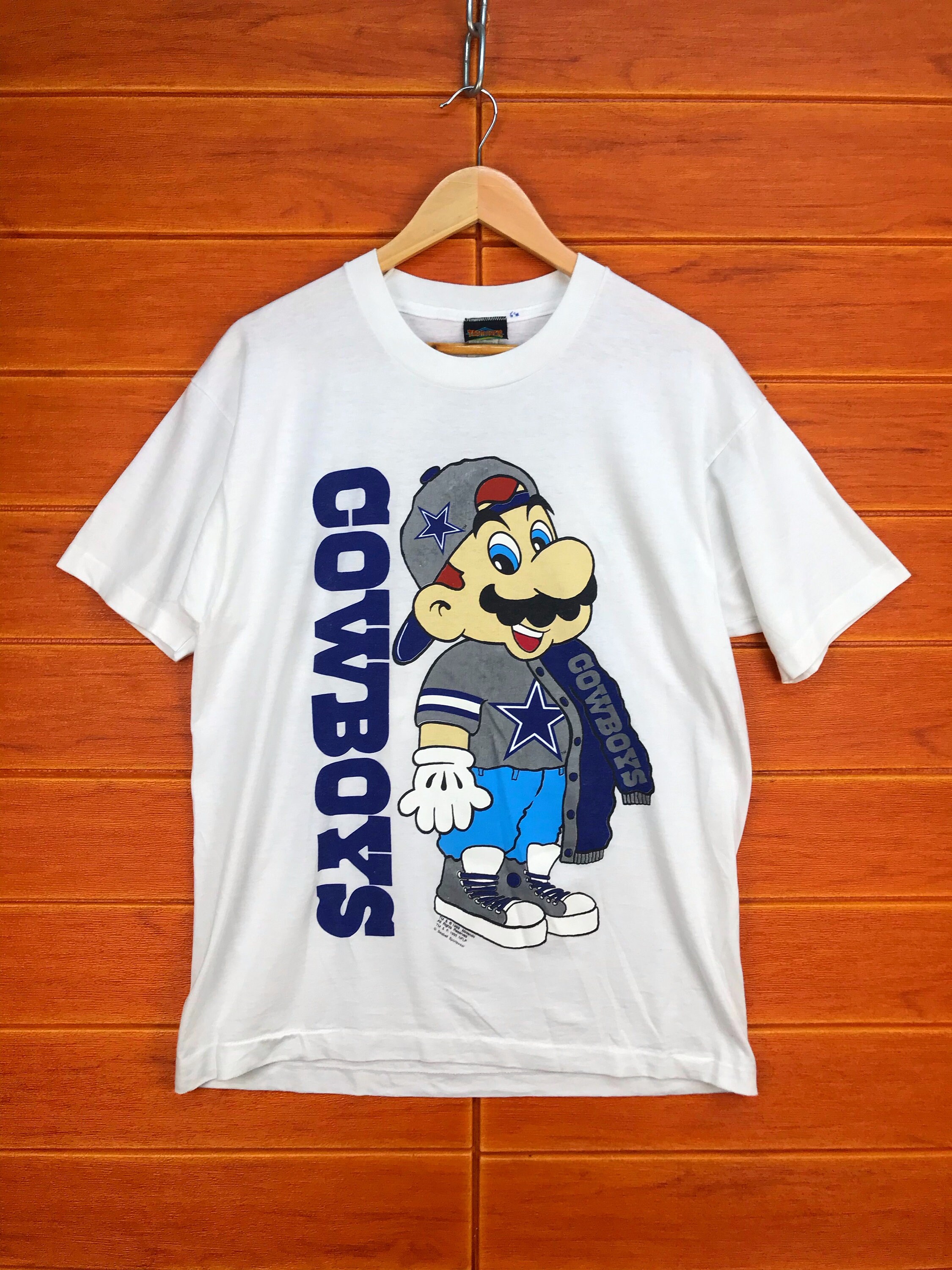 Vintage 90s DALLAS COWBOYS X NINTENDO Mario Mirror Print Shirt 