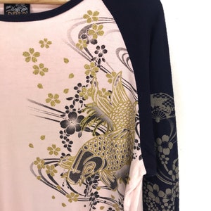 Vintage Japanese Fish Koi & Sakura Long Sleeve T-Shirt / Japanese Traditional Design / japan Art / yakuza Gangsta japan / large size