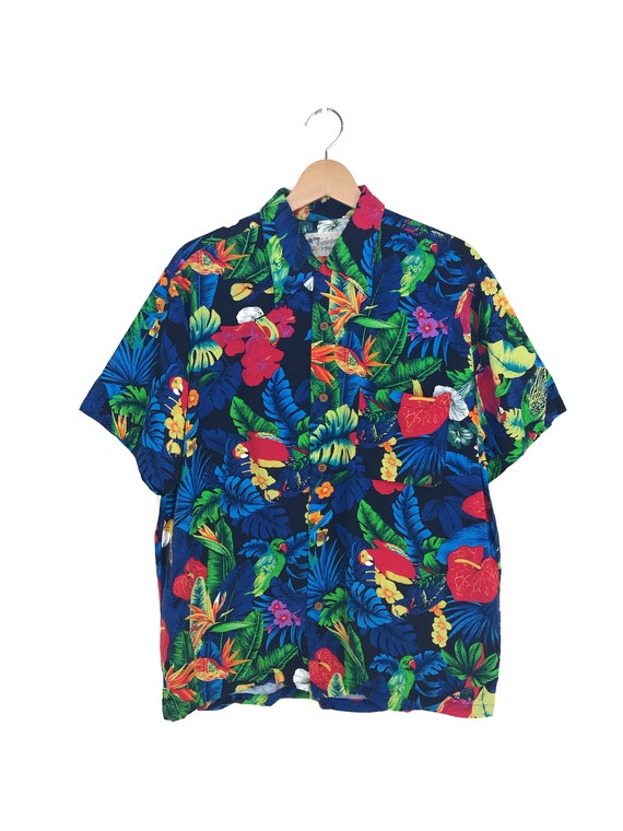Vintage 80s Japanese Hawaiian PASADENA Florals Bir
