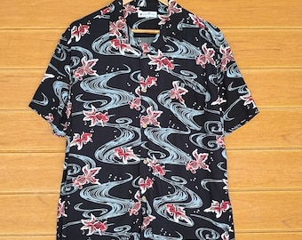 Vintage Japanese Hawaiian RESTORATION Goldfish Rayon Shirt / Aloha Wear Shirt / Rockabilly Shirt / Size M