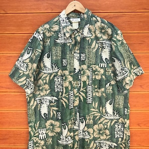 Vintage MALIHINI HAWAII Reverse Print Hawaiian Shirt / Aloha Wear / Rockabilly Shirt / Surfer Shirt / Beach Party / Surfboards / size XXL