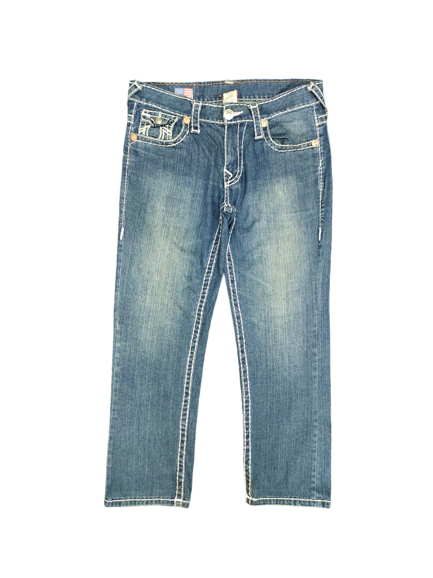 USA製00s TRUE RELIGION 極太ステッチ ワイドストレートデニム