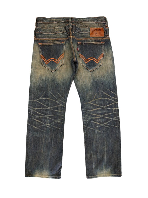 W36x30.5 Loose Jeans Edwin Double Waist Clawmark Faded Denim W36x30.5 Loose Jeans Edwin Double Waist Clawmark Faded Denim