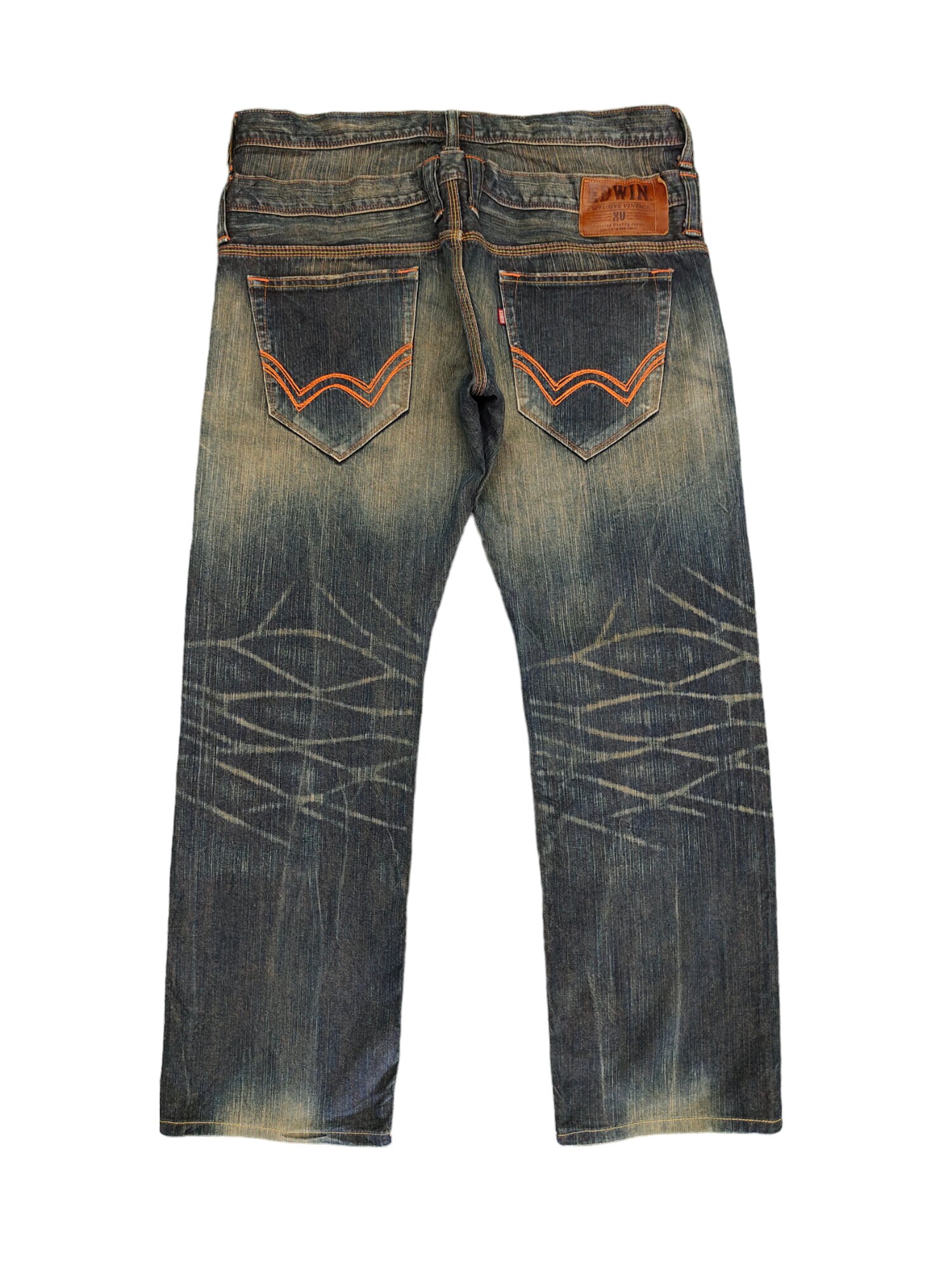 W36x30.5 Loose Jeans Edwin Double Waist Clawmark Faded Denim W36x30.5 Loose Jeans Edwin Double Waist Clawmark Faded Denim