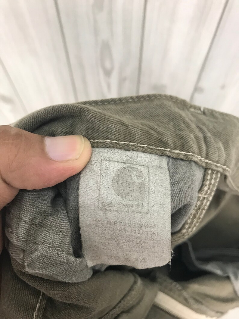 Rare Vintage CARHARTT Olive Green Faded Worker Carpanter Denim Pants waist 30